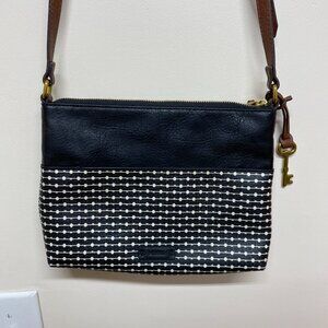 Fossil Fiona White & Black Crossbody Bag Purse Women's